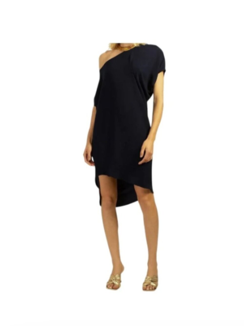 Trina Turk Radiant Black One Shoulder Draped Asymmetrical Dress XS